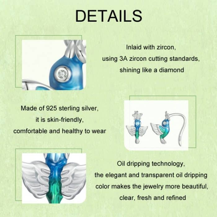 S925 Sterling Silber Vorfrühling Kolibri Damen Ohrringe – Bild 4