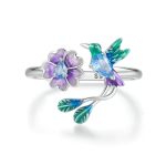 Verstellbarer Ring mit Vogel- und Blumenöffnung aus S925-Sterlingsilber