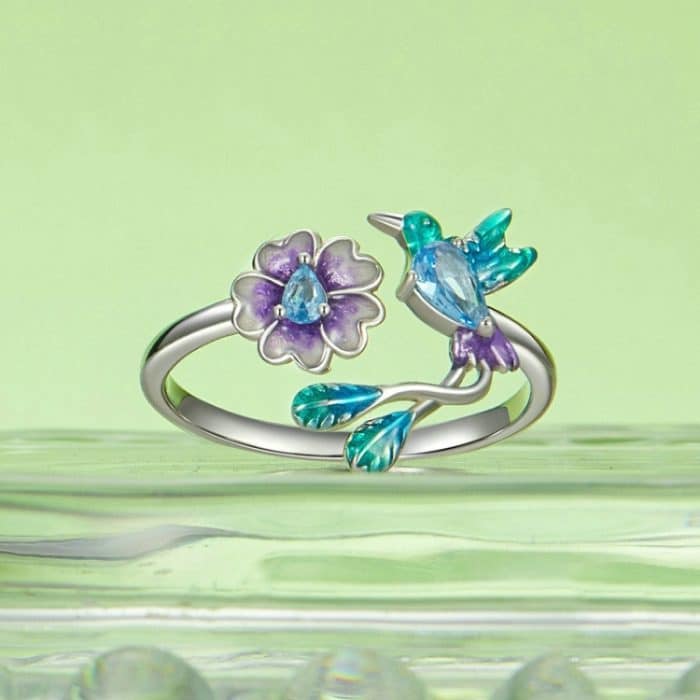 Verstellbarer Ring mit Vogel- und Blumenöffnung aus S925-Sterlingsilber – Bild 3