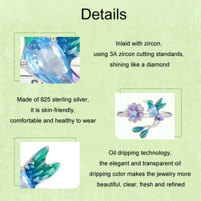 Verstellbarer Ring mit Vogel- und Blumenöffnung aus S925-Sterlingsilber – Bild 4