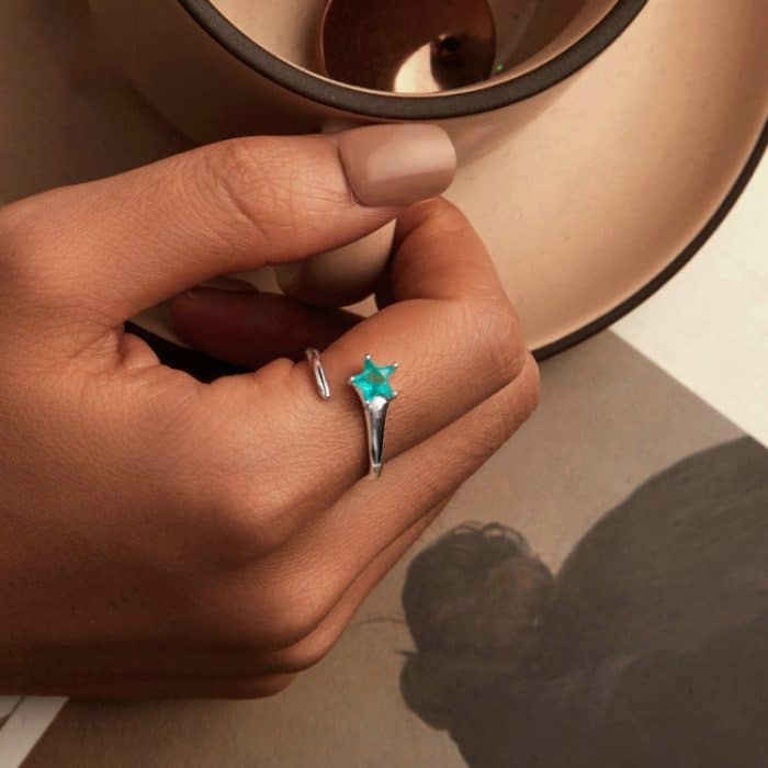 Verstellbarer Damenring mit Meteoröffnung aus S925-Sterlingsilber, platiniert – Bild 5