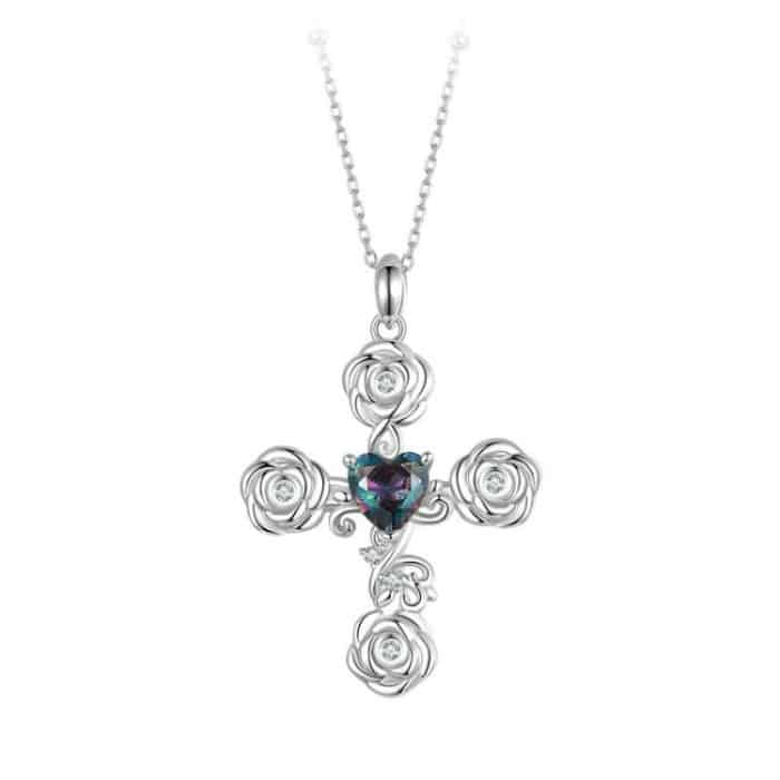 S925 Sterling Silber platinierte Rosenkreuz-Halskette für Damen – Bild 1