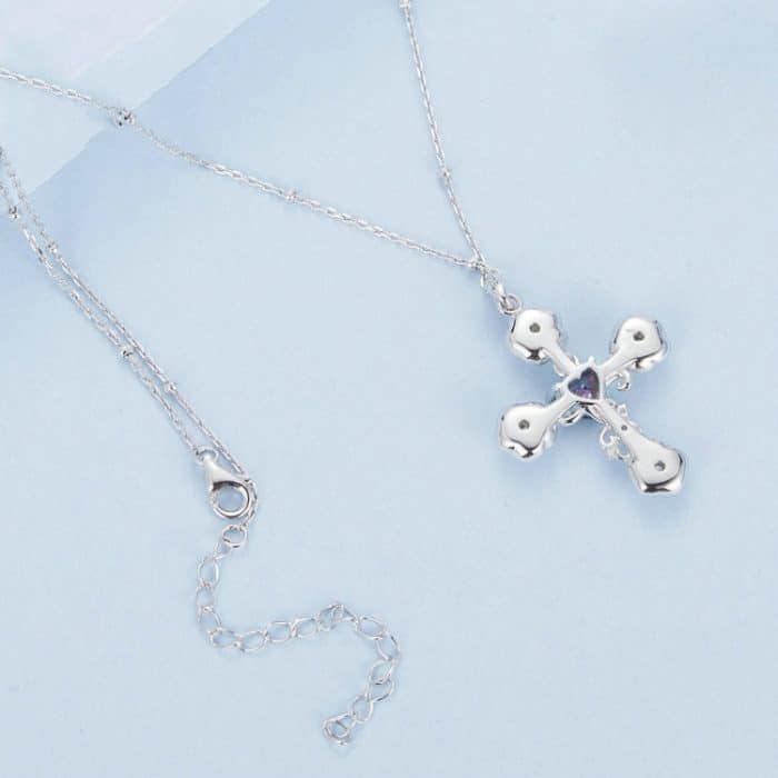 S925 Sterling Silber platinierte Rosenkreuz-Halskette für Damen – Bild 3