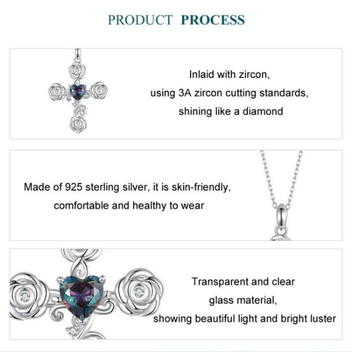 S925 Sterling Silber platinierte Rosenkreuz-Halskette für Damen – Bild 5