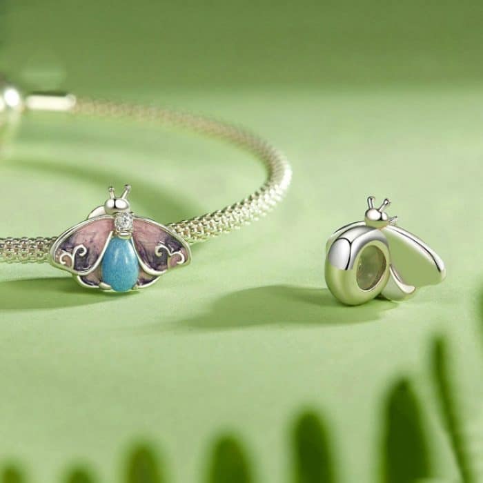 S925 Sterling Silber platiniert, leuchtender Farbverlauf, lila Schmetterling, DIY-Perlen – Bild 3