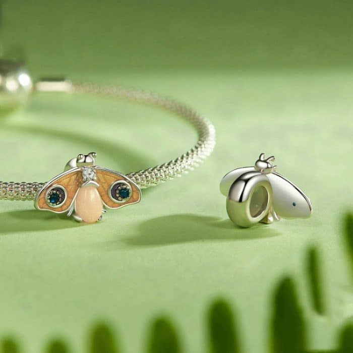 S925 Sterling Silber platiniert leuchtende Schmetterlings-Silikon-DIY-Perlen – Bild 3