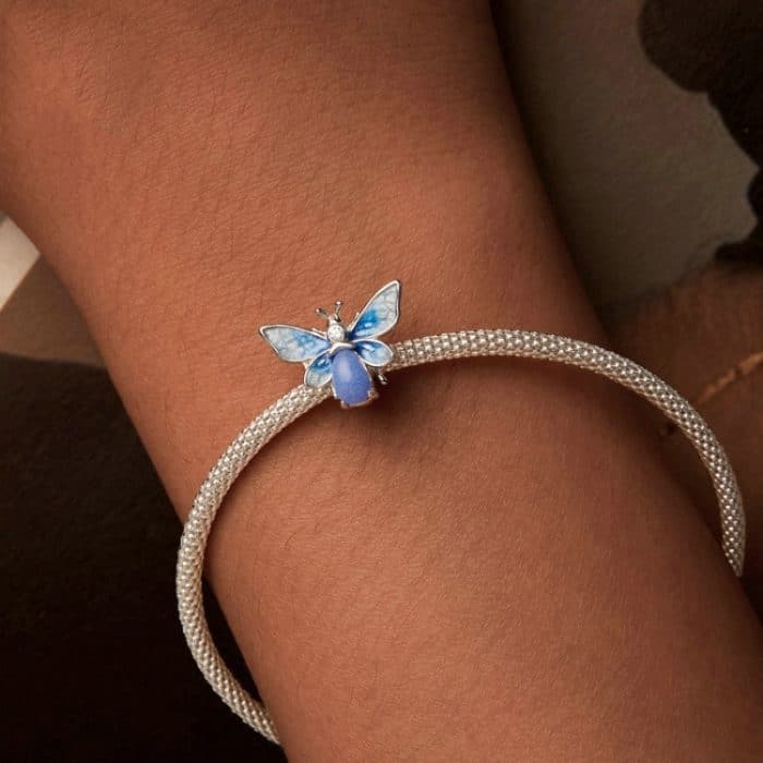 S925 Sterling Silber Zirkon leuchtend blau Farbverlauf Biene Silikon DIY Perlen – Bild 6