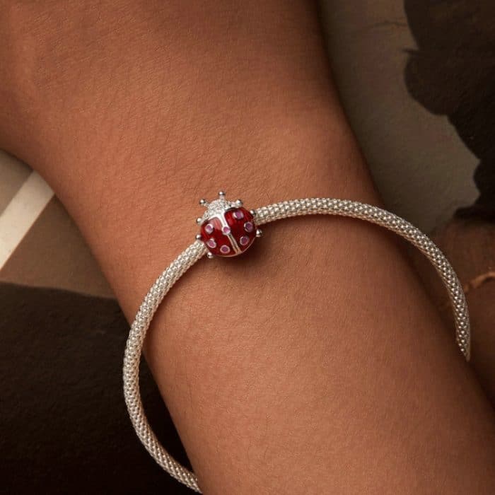 S925 Sterling Silber Zirkon Leuchtende Sieben-Sterne-Marienkäfer-Silikon-DIY-Perlen – Bild 6