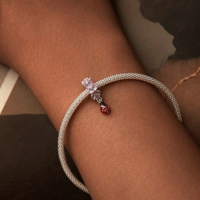 S925 Sterling Silber platinierte Blumen-Marienkäfer-DIY-Perlen – Bild 6