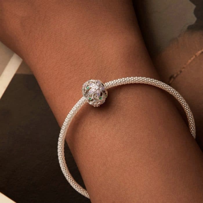 S925 Sterling Silber platinierte hohle Blumenreben-DIY-Perlen – Bild 5