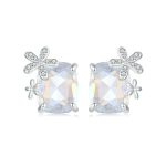 Ohrringe aus platiniertem S925-Sterlingsilber mit großen Hauptsteinen, Traumblume