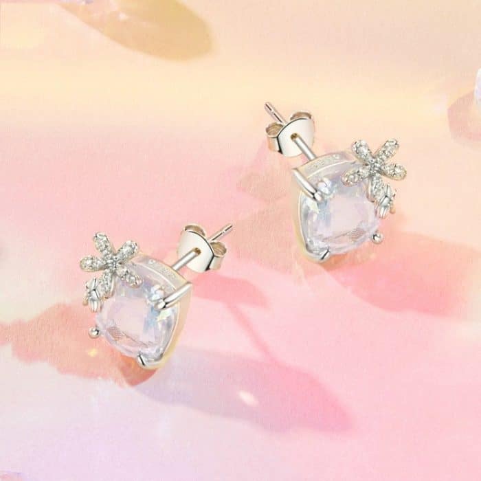 Ohrringe aus platiniertem S925-Sterlingsilber mit großen Hauptsteinen, Traumblume – Bild 3