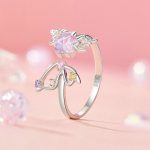 S925 Sterling Silber platinierter verstellbarer Blumen-Schmetterlingsring – Bild 2