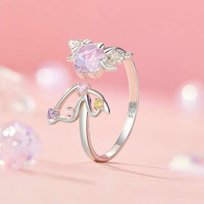 S925 Sterling Silber platinierter verstellbarer Blumen-Schmetterlingsring – Bild 2