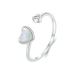 S925 Sterling Silber platiniert White Shell Love Verstellbarer offener Ring
