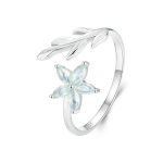 Verstellbarer Ring aus S925-Sterlingsilber, platiniert, mit Frischblumenöffnung