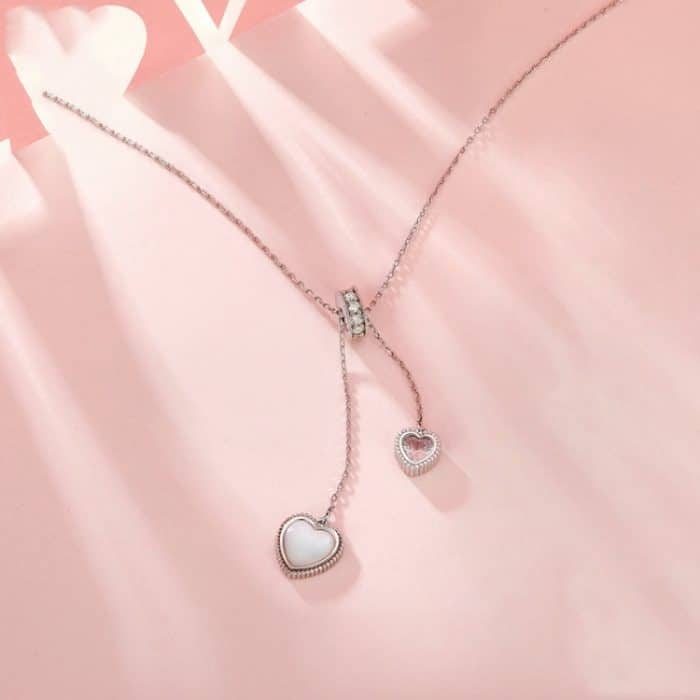 S925 Sterling Silber Weiße Muschel Liebe Y-förmige Valentinstag Halskette – Bild 2