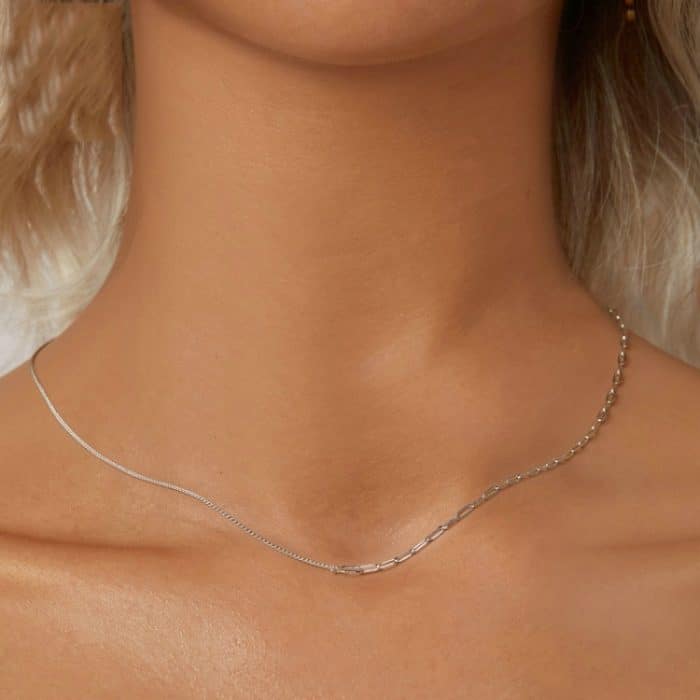 Damen-Halskette mit platinierten Nähten aus S925-Sterlingsilber – Bild 4