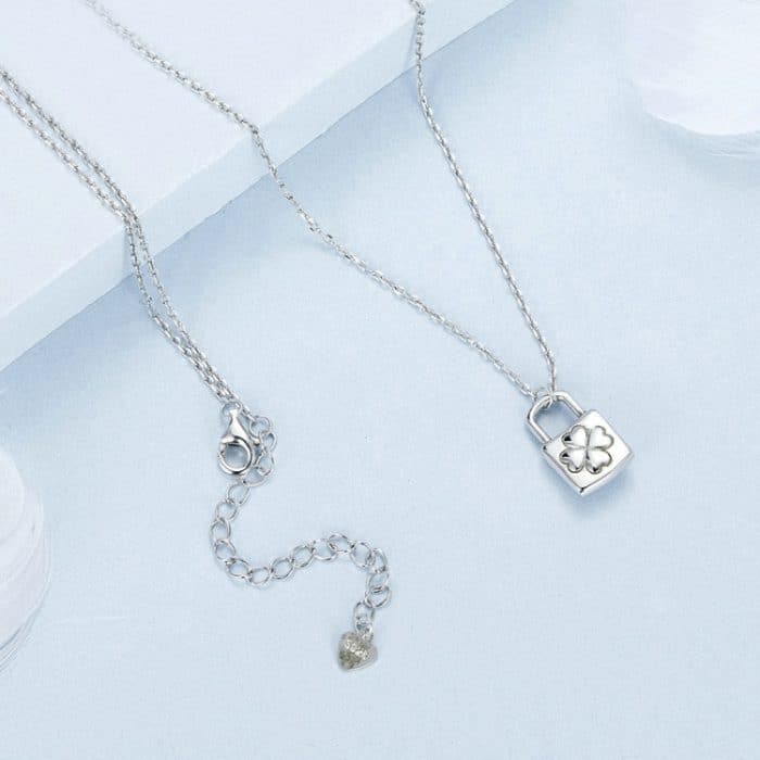 S925 Sterling Silber platinierte Herz-Schloss-Halskette zum Valentinstag für Damen – Bild 3