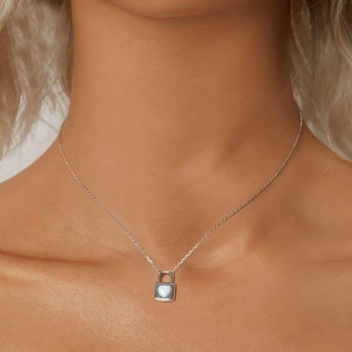 S925 Sterling Silber platinierte Herz-Schloss-Halskette zum Valentinstag für Damen – Bild 5