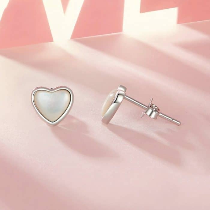 S925 Sterling Silber platinierte weiße Muschel-Liebesohrringe – Bild 2