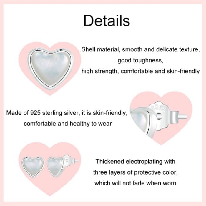 S925 Sterling Silber platinierte weiße Muschel-Liebesohrringe – Bild 4