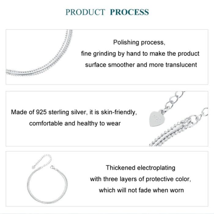 Dreischichtiges, dünnes Damenarmband aus S925-Sterlingsilber, platiniert – Bild 5