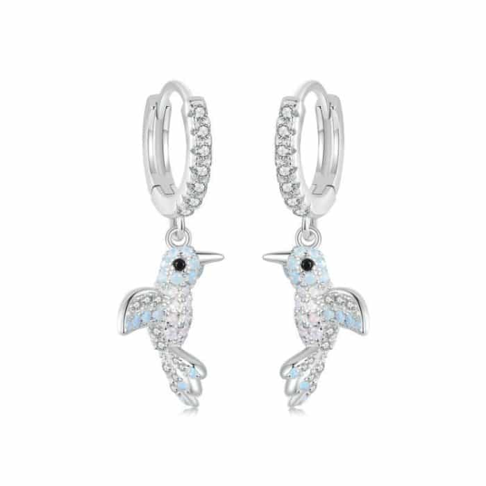 S925 Sterling Silber platinierte Opal-Ohrringe mit Vogelmotiv für Damen – Bild 1