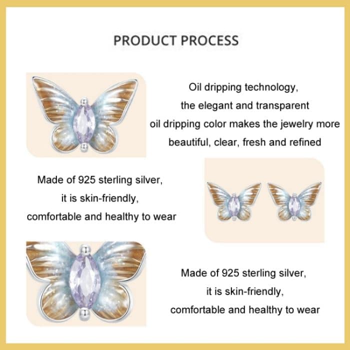S925 Sterling Silber platinierte Schmetterlings-Ohrringe mit Farbverlaufsemail – Bild 4