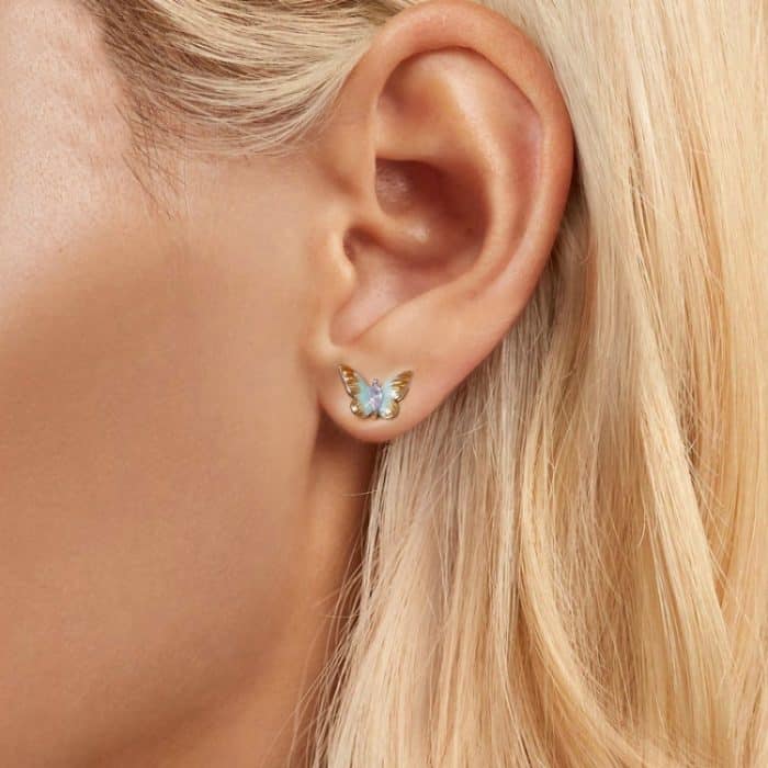 S925 Sterling Silber platinierte Schmetterlings-Ohrringe mit Farbverlaufsemail – Bild 5