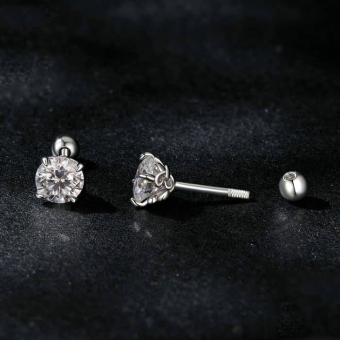 S925 Sterling Silber platinierte Moissanit-Ohrstecker mit Gewindebasis – Bild 3