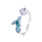 Verstellbarer offener Ring mit platinierten Smart Kingfisher Petals aus S925-Sterlingsilber