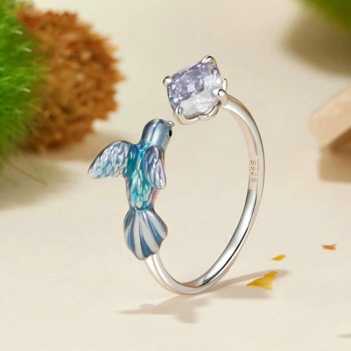 Verstellbarer offener Ring mit platinierten Smart Kingfisher Petals aus S925-Sterlingsilber – Bild 2