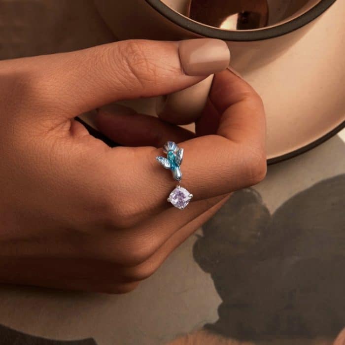 Verstellbarer offener Ring mit platinierten Smart Kingfisher Petals aus S925-Sterlingsilber – Bild 5