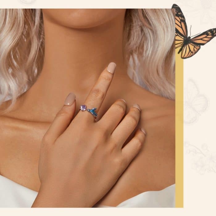 Verstellbarer offener Ring mit platinierten Smart Kingfisher Petals aus S925-Sterlingsilber – Bild 6