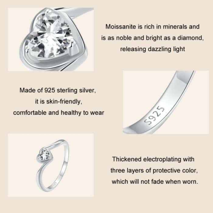 S925 Sterling Silber platinierter Liebes-Moissanit-Ring – Bild 4