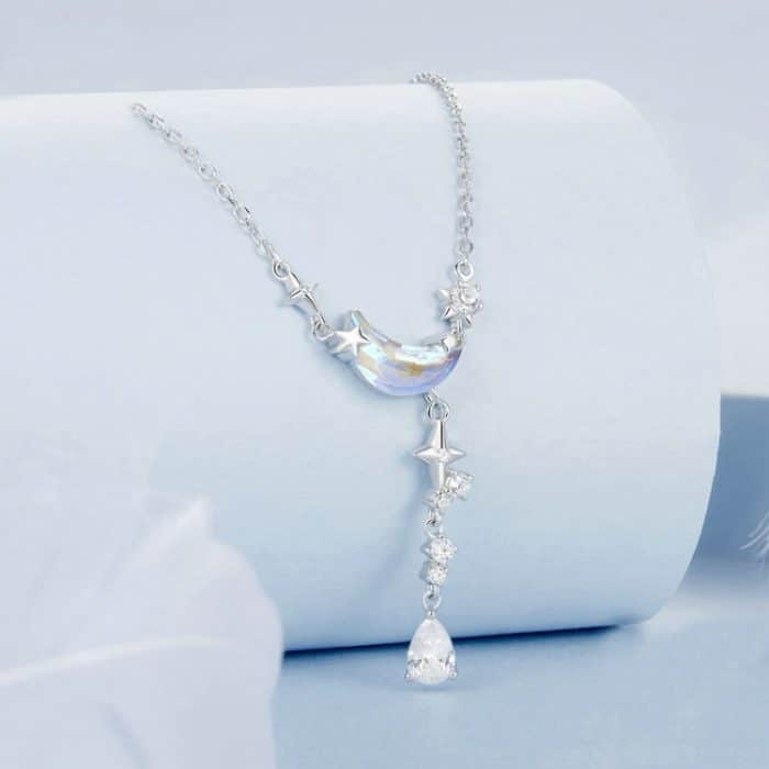 S925 Sterling Silber platinierte Moonfall Star River Quastenhalskette – Bild 2