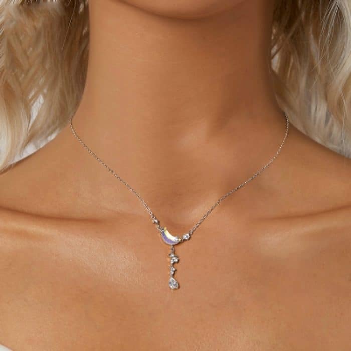 S925 Sterling Silber platinierte Moonfall Star River Quastenhalskette – Bild 5