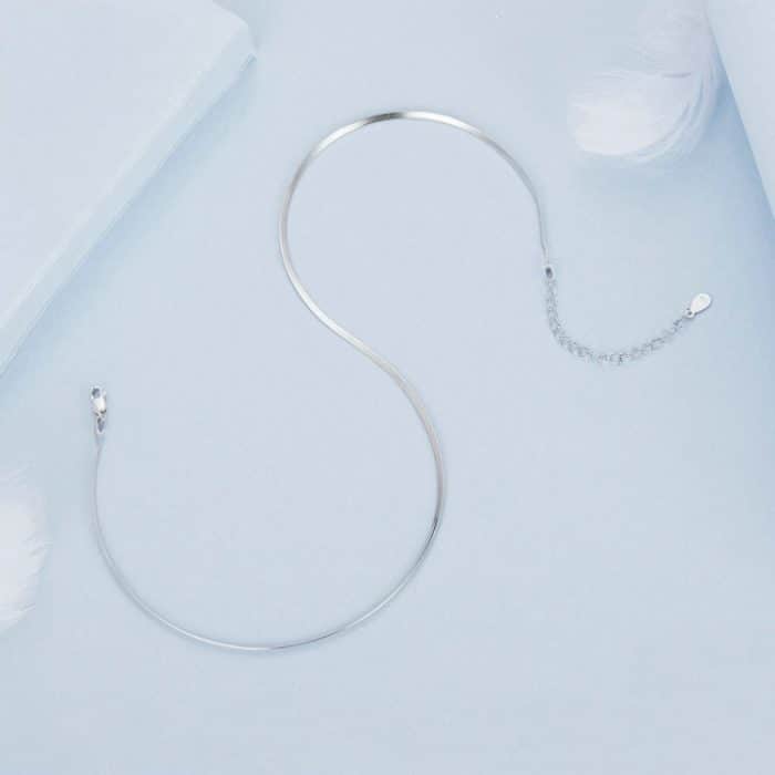 Einfache Halskette mit platinierter Schlangenknochenkette aus S925-Sterlingsilber – Bild 2