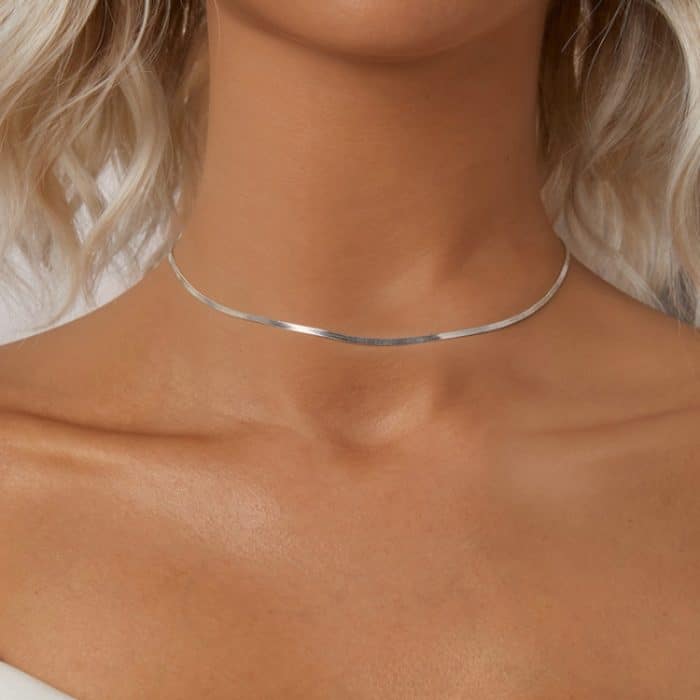 Einfache Halskette mit platinierter Schlangenknochenkette aus S925-Sterlingsilber – Bild 6