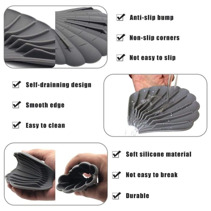 Abtropfbare Silikon-Seifenbox, kein Loch, Deflektor, Seifenschale, Muschelform, rutschfester Seifenhalter, 15x12.5x1.5cm – Bild 5