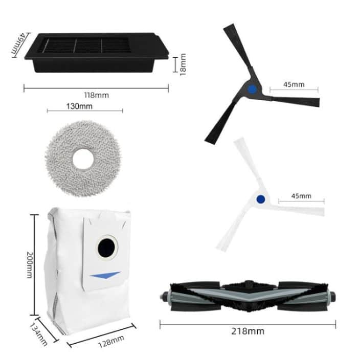 Für Ecovacs X2 / X2 Pro Staubsaugerzubehör, Roller Brush, Side Brush White, Side Brush Black, Mop, Dust Bag, Filter – Bild 2