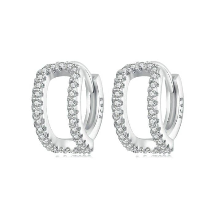 S925 Sterling Silber plattiert Weißgold Fine Flash Double Layer Ohrringe – Bild 1