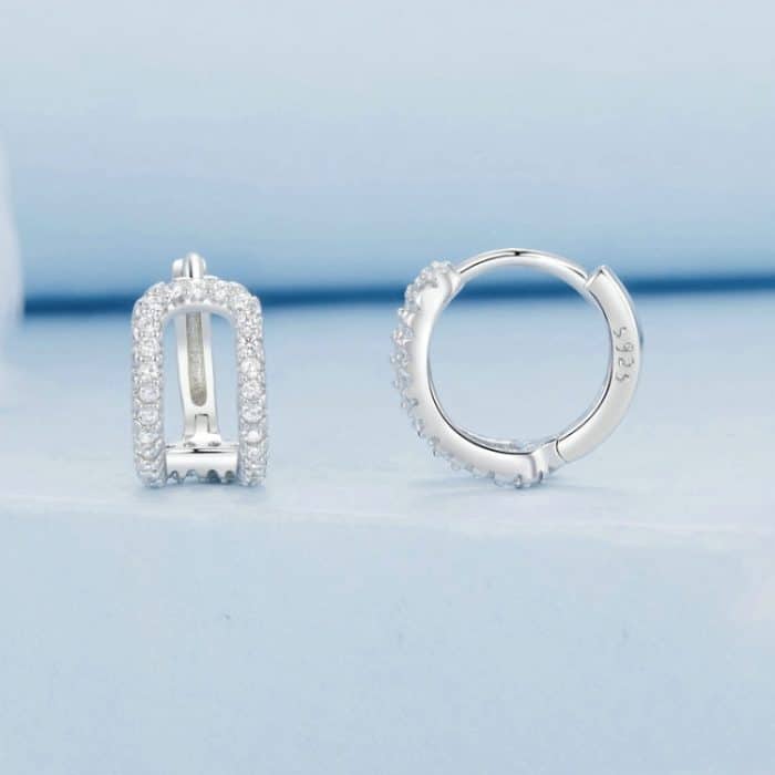 S925 Sterling Silber plattiert Weißgold Fine Flash Double Layer Ohrringe – Bild 2