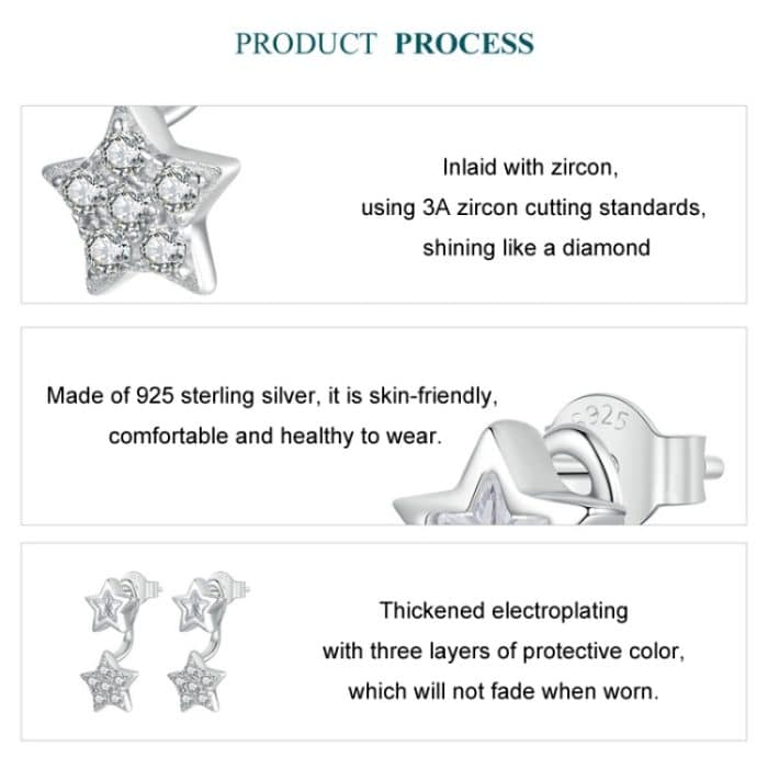 S925 Sterling Silber platinierte fünfzackige Sternohrringe – Bild 4
