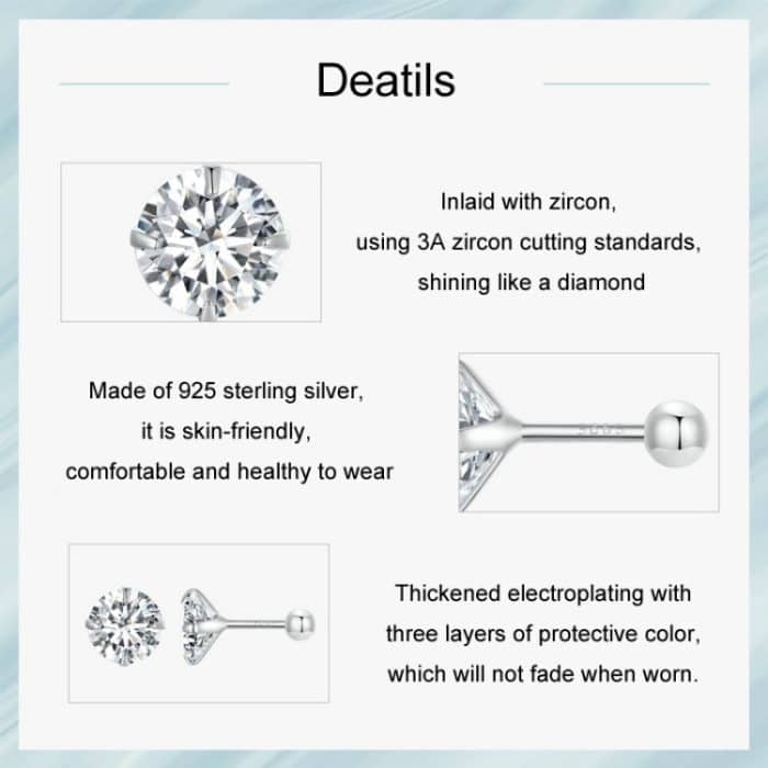 Ohrstecker aus S925-Sterlingsilber mit platiniertem Zirkon und Schmuck – Bild 4