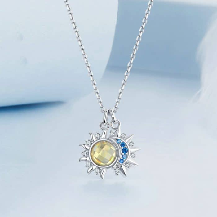S925 Sterling Silber platinierte Halskette mit Sonne, Mond und Sternen – Bild 2