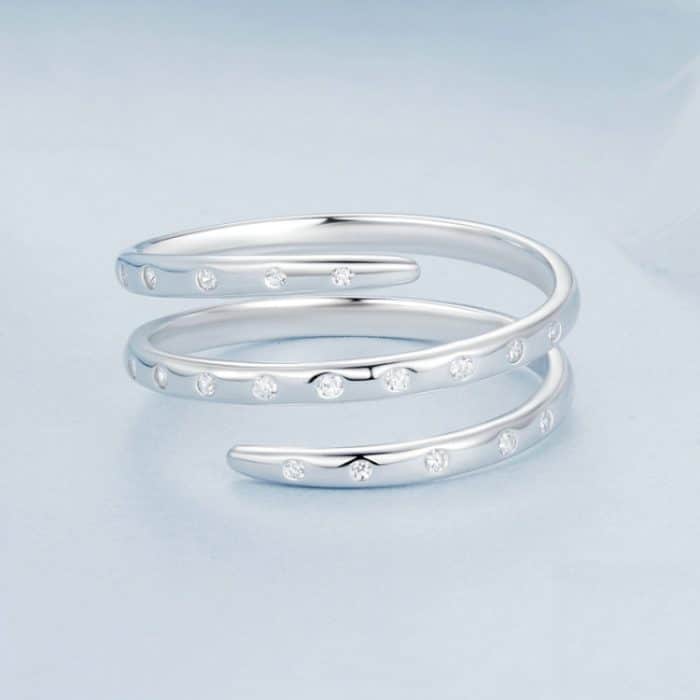 Offener, verstellbarer, schlichter Ring aus S925-Sterlingsilber mit platiniertem, gewickeltem Zirkon – Bild 3