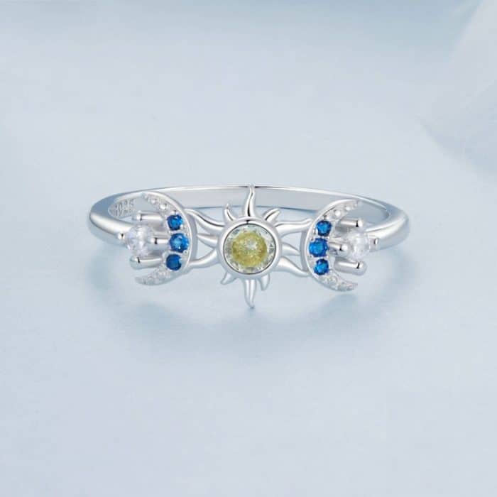 S925 Sterling Silber platinierter Sun Moon Surround Ring – Bild 3