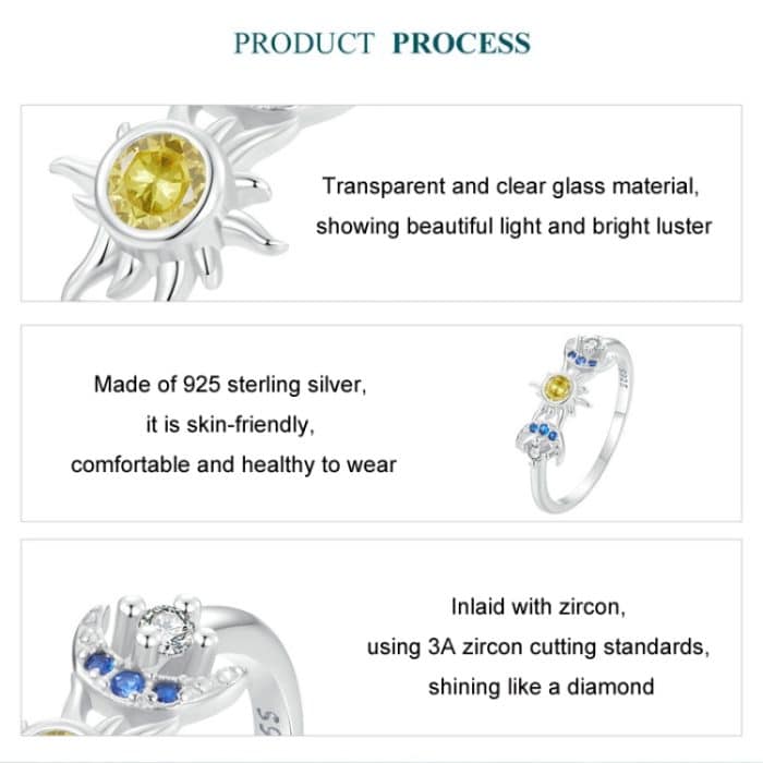 S925 Sterling Silber platinierter Sun Moon Surround Ring – Bild 4